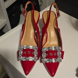 Madden Girl Red Heels with Crystal Buckle